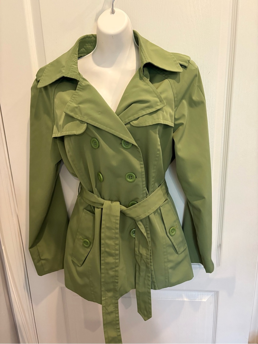 London Fog Green Double-Breasted Belted Trench Coat Size L